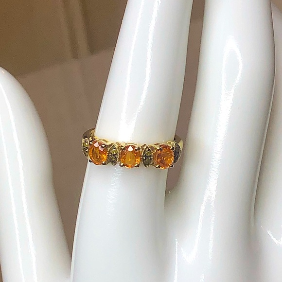 CITRINE and MARCASITE Vermeil Single Band Ring Sz 7 - Picture 11 of 17